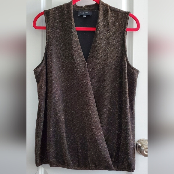 Crepe Dressy V Neck Top - Black with Gold Shimmer - Picture 2 of 7